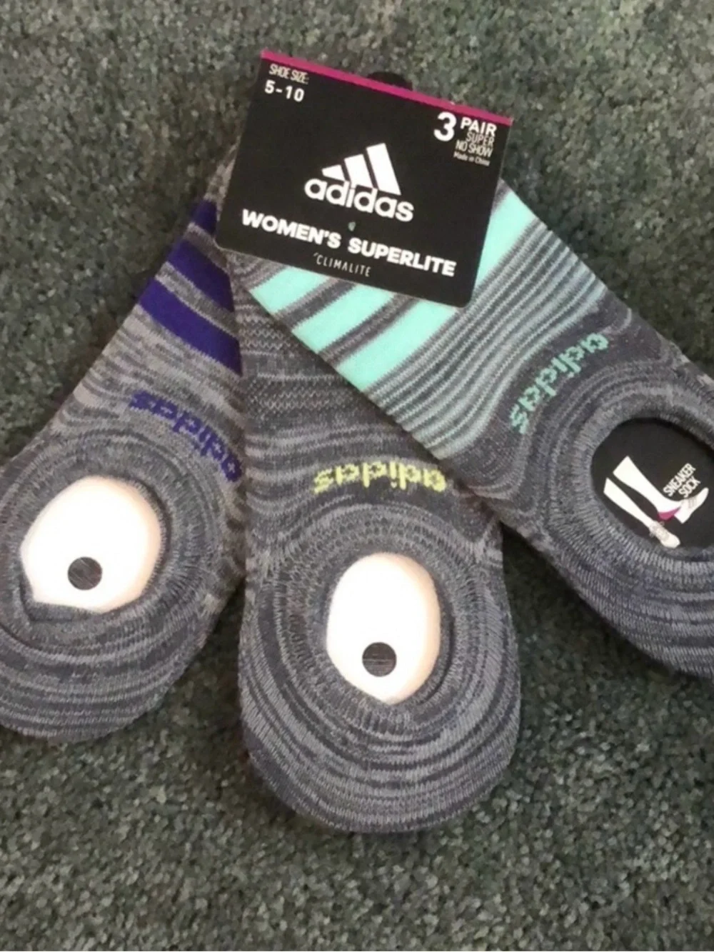 adidas Women's Superlite No-Show Socks - Gray with Accent Colors (3 Pack)